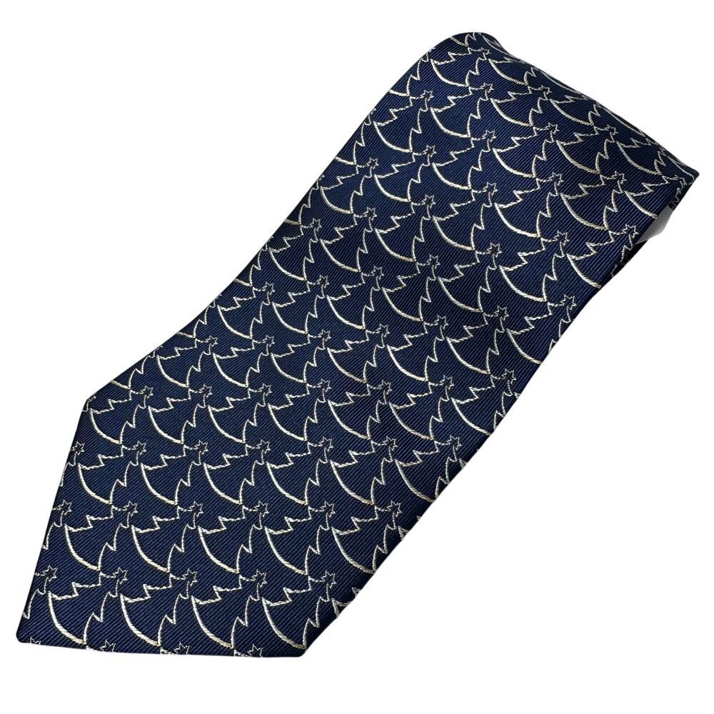 New Pierre Cardin navy blue and gold christmas tree print 100% silk tie